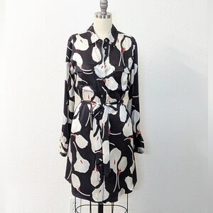 Equipment Floral Button Down Silk Shirtdress Black White XS Business casual